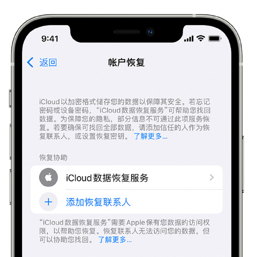 泌阳苹果手机维修分享在 iPhone 上设置帐户恢复联系人的方法 